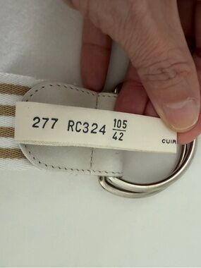 Lacoste White & Tan Striped Canvas Belt with Double Ring Buckle